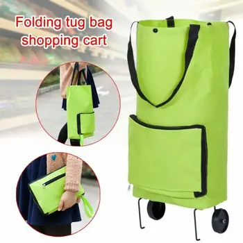 

2020 New Hot Fashion Foldable Trolley Bag Portable Shopping Cart Folding Home Japan Travel Luggage Green Pure Color