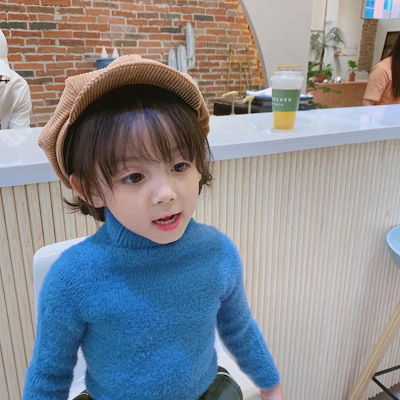 Winter Solid Baby Girls Sweater Turn Down Collar Boys Clothes Children Warm Fur Long Sleeve Girl Knitwear Kids Cardigan