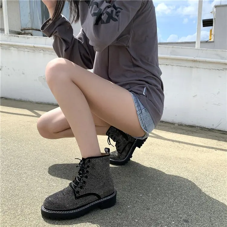 

Rhinestone Upper Martin Boots Women Winter Shoes Fashion 2019 Ankle Boots Women Non-slip Waterproof Short Booties for Ladies