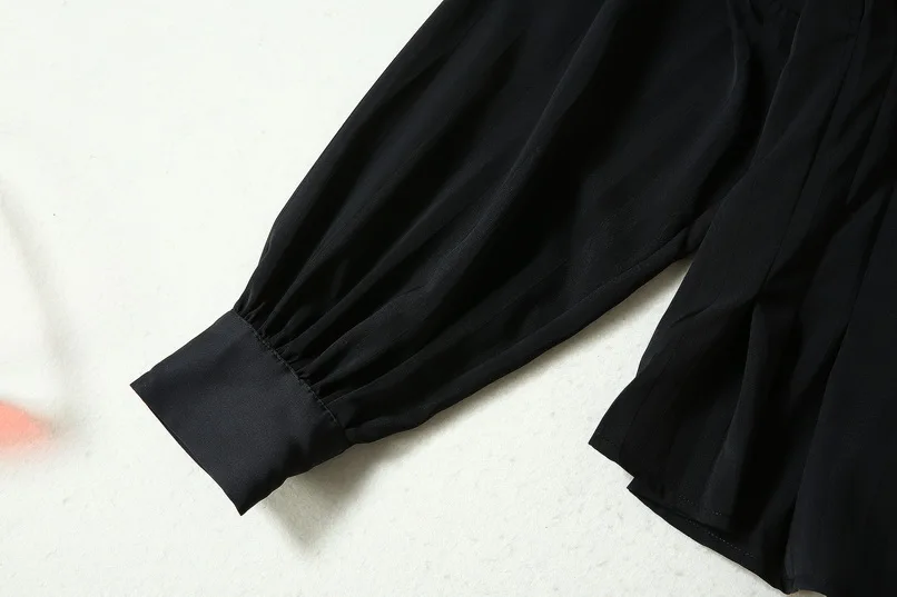 Новые корейские модные комплекты одежды 2019 осенний повседневный рабочий костюм женские Перекрещенные завязки черные топы рубашка +