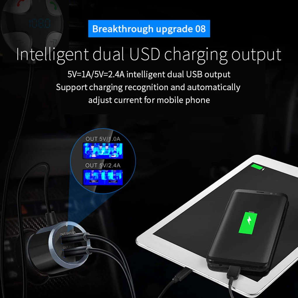 Bluetooth 4,2 fm-передатчик магнитный автомобильный беспроводной радио адаптер MP3-плеер громкой связи двойной USB Обнаружение напряжения