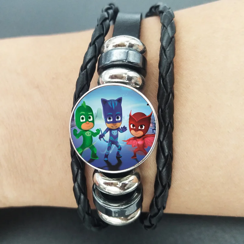 PJ маска Juguete Time Gem черный кожаный браслет для пары Catboy Owlette Gekko PJ Маски фигурки Pareja pulsera подарки S79