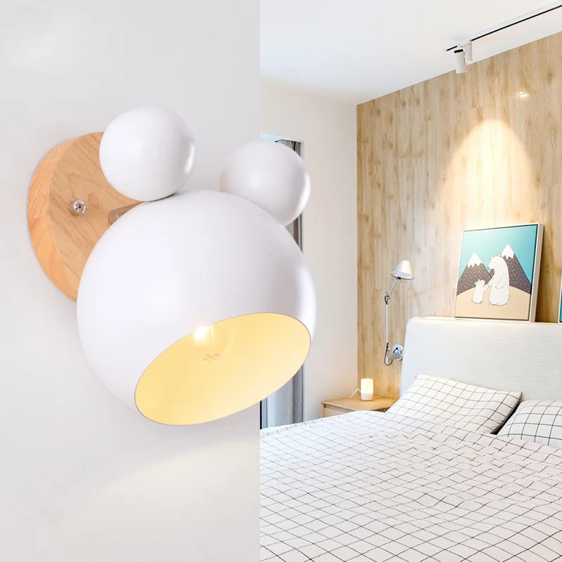 

Free Shipping Modern Minimalist Bear Color Macaron Decorative Wood Wall Lamp Beside Lamp For Dining Room Foyer Bedside LED Light