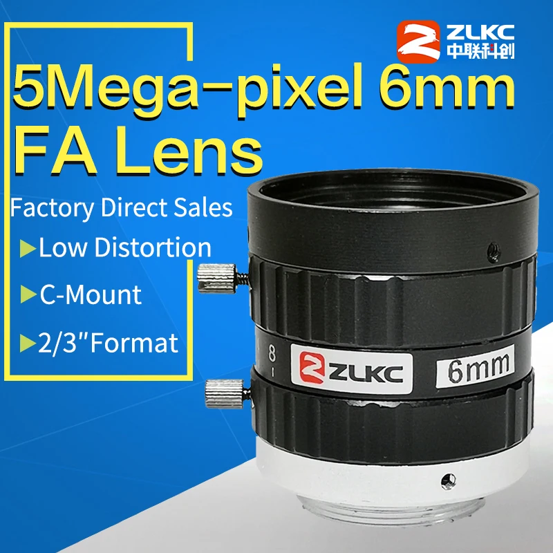 5MegaPixel C Mount 6mm FA Machine Vision fixed focal length lenses Industrial camera manual  Iris CCTV Lens low distortion