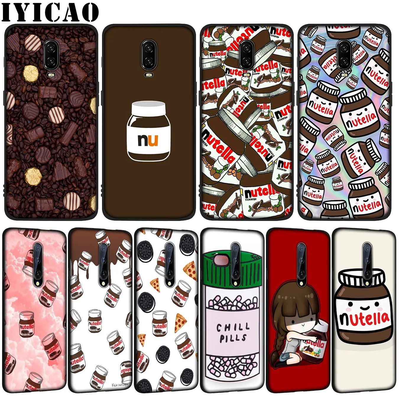 Озноб таблетки шоколада Nutella мягкий из термопластика Черный силиконовый чехол