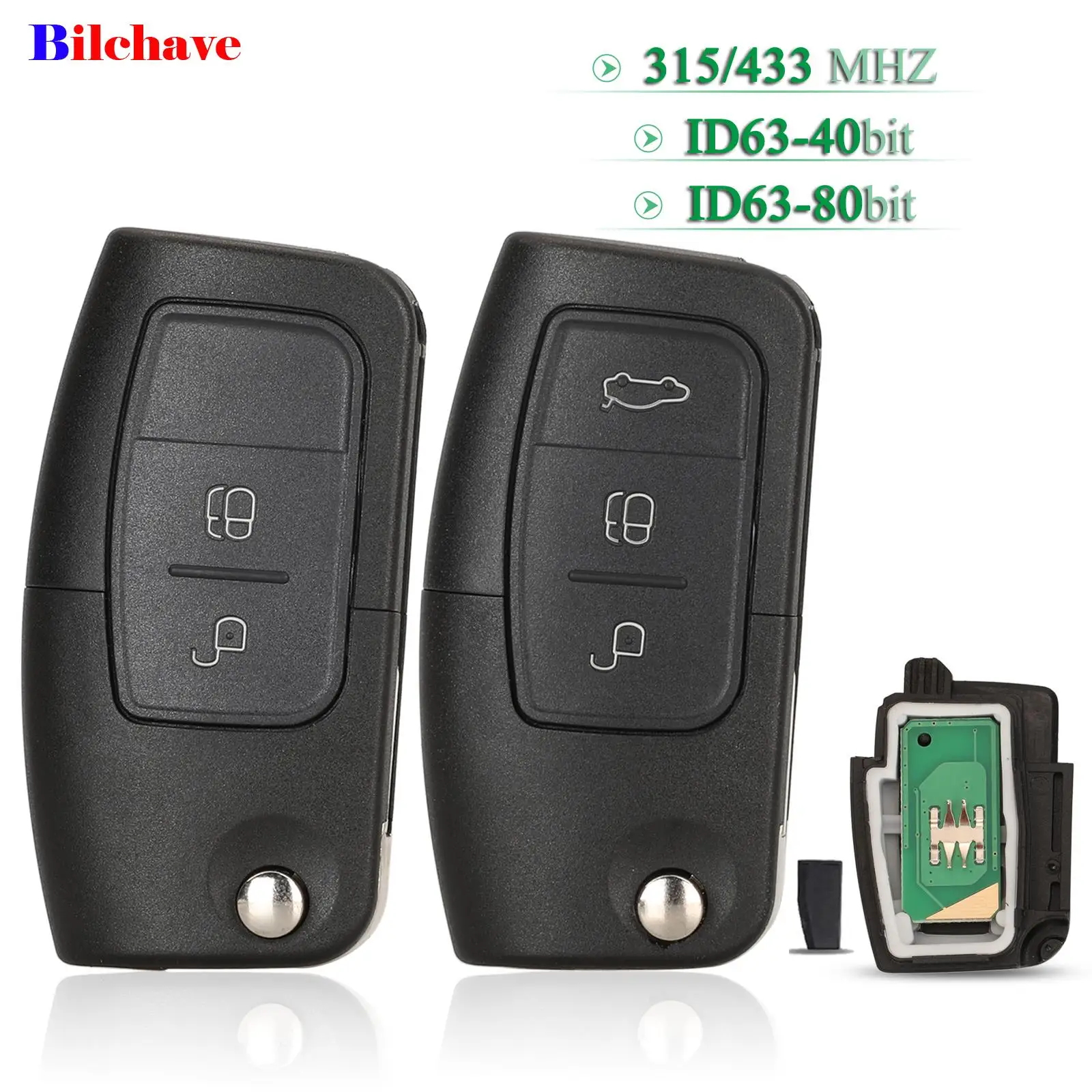 Jingyuqin 2/3 Tasten für Ford EcoSport 2013–2017 Focus MK 2 2009 Fob 315/433 MHz ID60 4D63 Fernbedienung Autoschlüssel Hu101/Fo21 Klinge