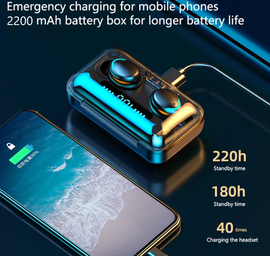 TWS Bluetooth 5.0 Earphones 2200mAh Charging Box Wireless Headphone 9D Stereo Sports Waterproof Earbuds Headsets With Microphone