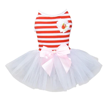 

Dog Stripe Tutu Dress Dog Bowknot Clothes For Small Dogs Dress Spring Summer Puppy Small Dog Chihuahua Lace Princess Dress