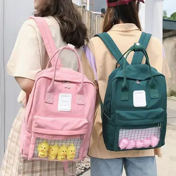 

Women Cute Cartoon Backpack Canvas Casual Rucksack for Teenage Girls Large Capacity Students Schoolbag Travel Daypack