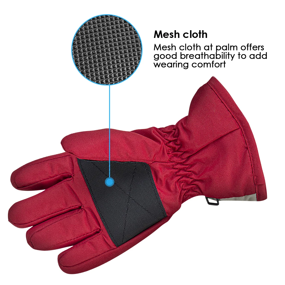 Children Boys/Girls Snowmobile Winter Warm Ski Gloves Sports Waterproof Windproof Snow Gloves Adjustable Ski Strap Skiing Gloves