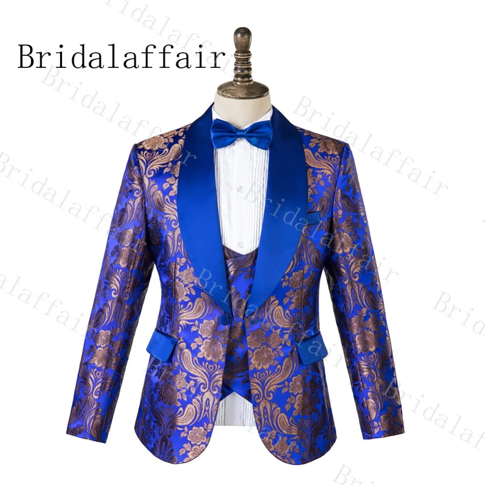 Bridalaffair костюм для жениха джентльмен шаль лацкан блестящие васильковые, золотые вечерние смокинги жениха с цветами для мужчин костюм из 3 предметов
