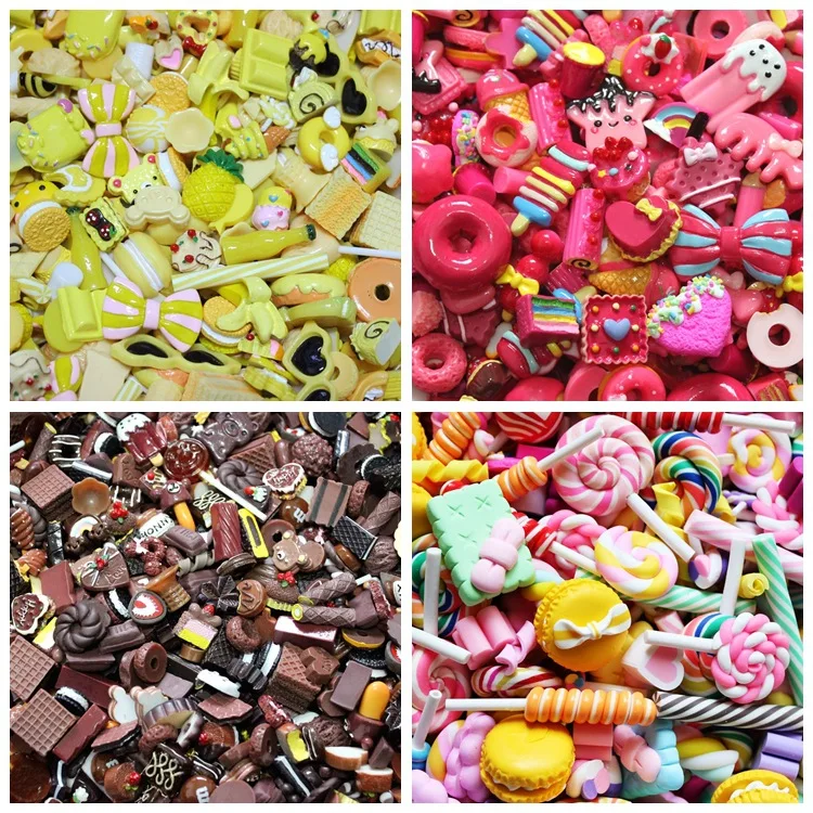 20Pcs Mixed Mini Cute Cake Fruit Candy Flower Luck Bags Flat back Resin Cabochon Embellishments DIY Scrapbooking For Phone Deco