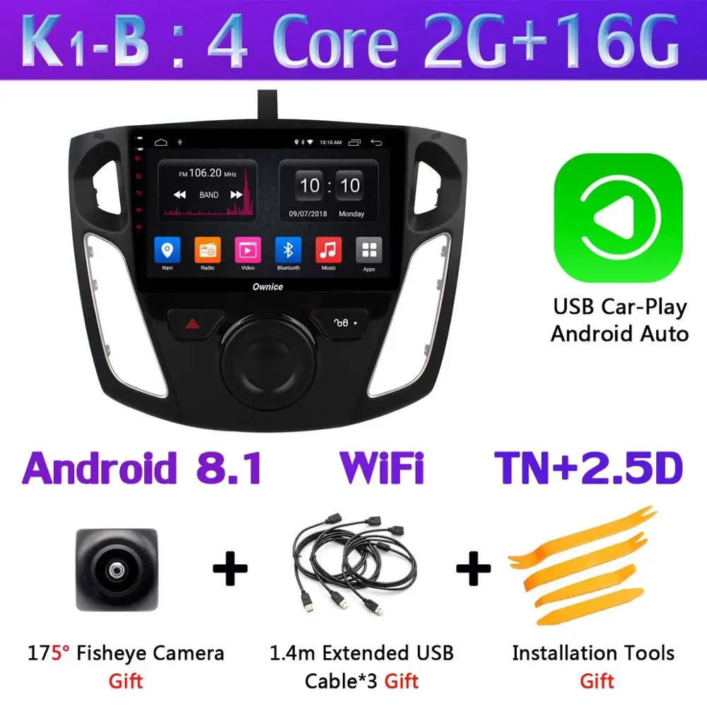 360 ° панорамная камера 4G SIM Android 9,0 4+ 64G gps навигация Радио CarPlay DSP Автомобильный мультимедийный видео плеер для Ford Focus 3 Mk3 - Цвет: K1-B-CarPlay