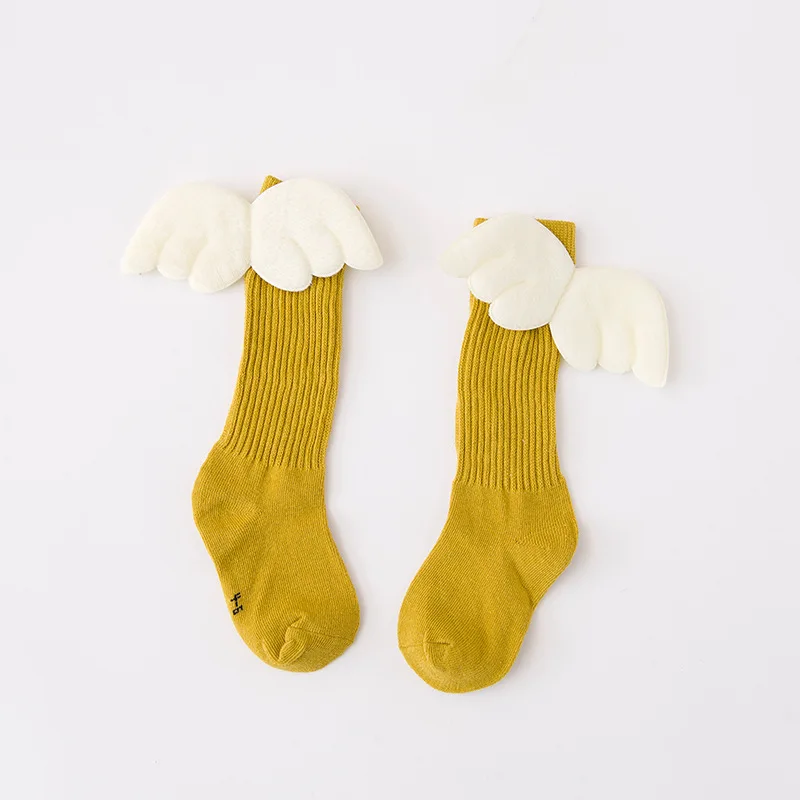 1-10Y Girls Kid Socks Stockings Angel Wing Child Long Knee Sock Candy Color Sock for Girls Child Vertical Striped Hose - Цвет: YELLOW