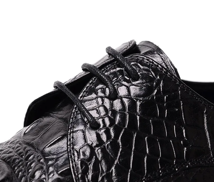 QYFCIOUFU New Fashion Alligator Pattern Single Lace Up Formal Shoes Men Pointed Toe Dress Shoes Breathable Groom Wedding Shoes