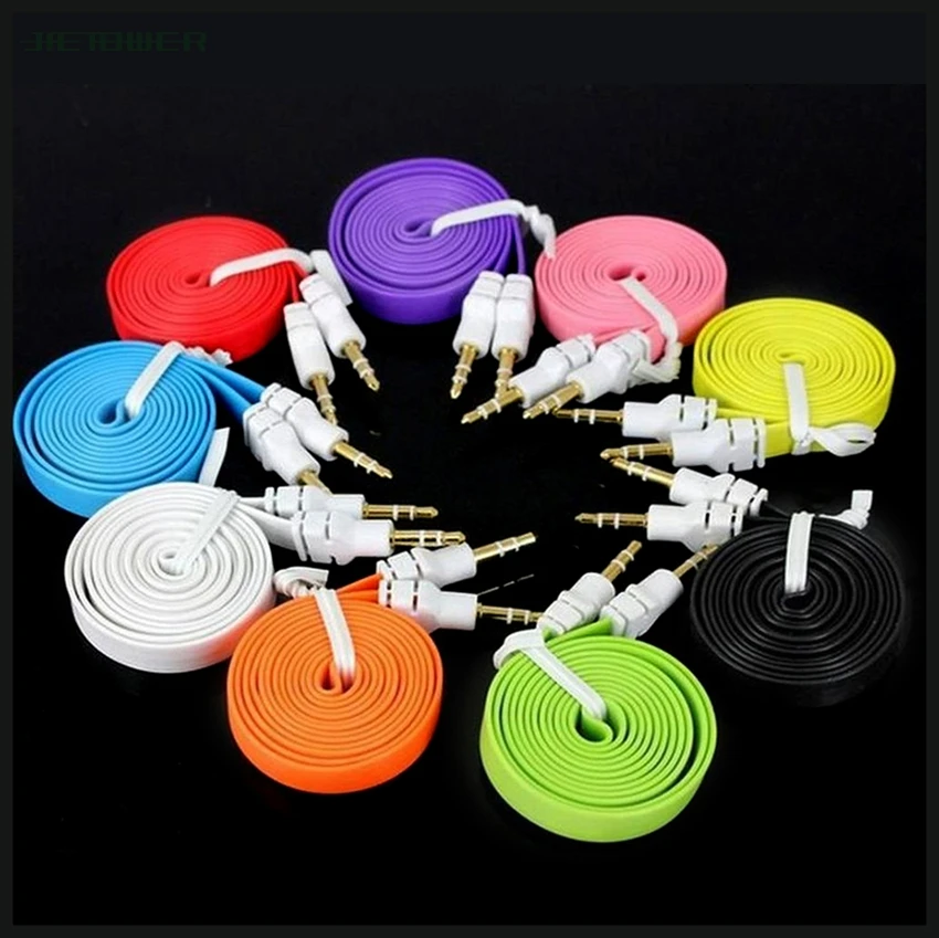 Audio Aux Cable 1m Flat Noodle 3 5mm to 3 5mm Car Stereo AUX Extended Auxiliary Cord for Xiaomi MP3 PC Headphone Speaker 100pcs