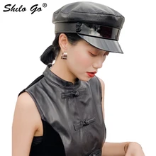 Натуральная кожа козырек Highstreet овчина козырек военная шляпа осень зима Берет в стиле винтаж кепки для женщин Сплошной английский стиль плоская кепка