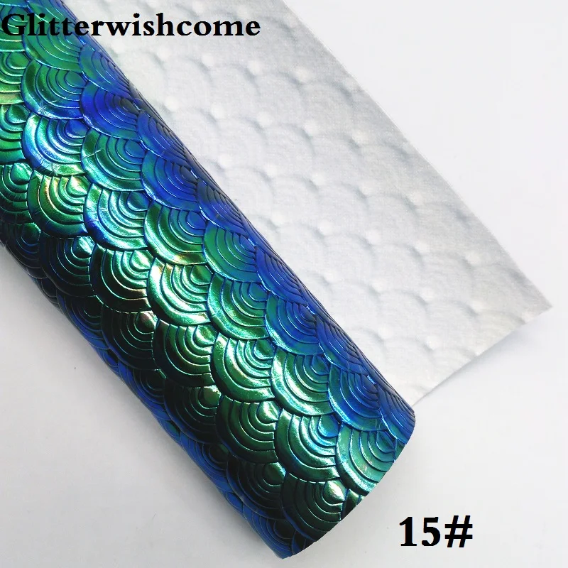 15 Glitterwishcome 21X29 см A4 размер винил для бантов тиснение Русалка рыбья зернистая кожа Fabirc искусственная кожа листы для бантов, GM083A - Цвет: 15