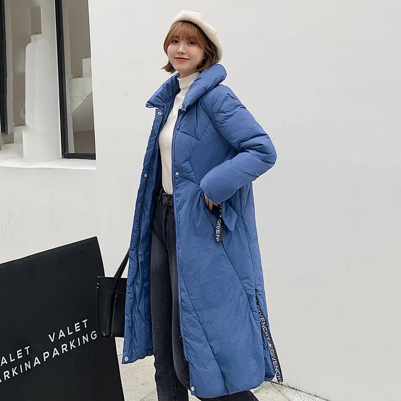 

2019 New Winter Down Jacket Thick Slim White Duck Down Coat Long-sleeved Stand Collar Long Loose Women Outerwear Cc111