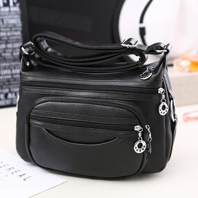 

New Style Fashion Casual Mommy Bag Middle-aged WOMEN'S Bag Middle-aged Travel Shoulder Oblique Bag Soft Leather Shoulder Square