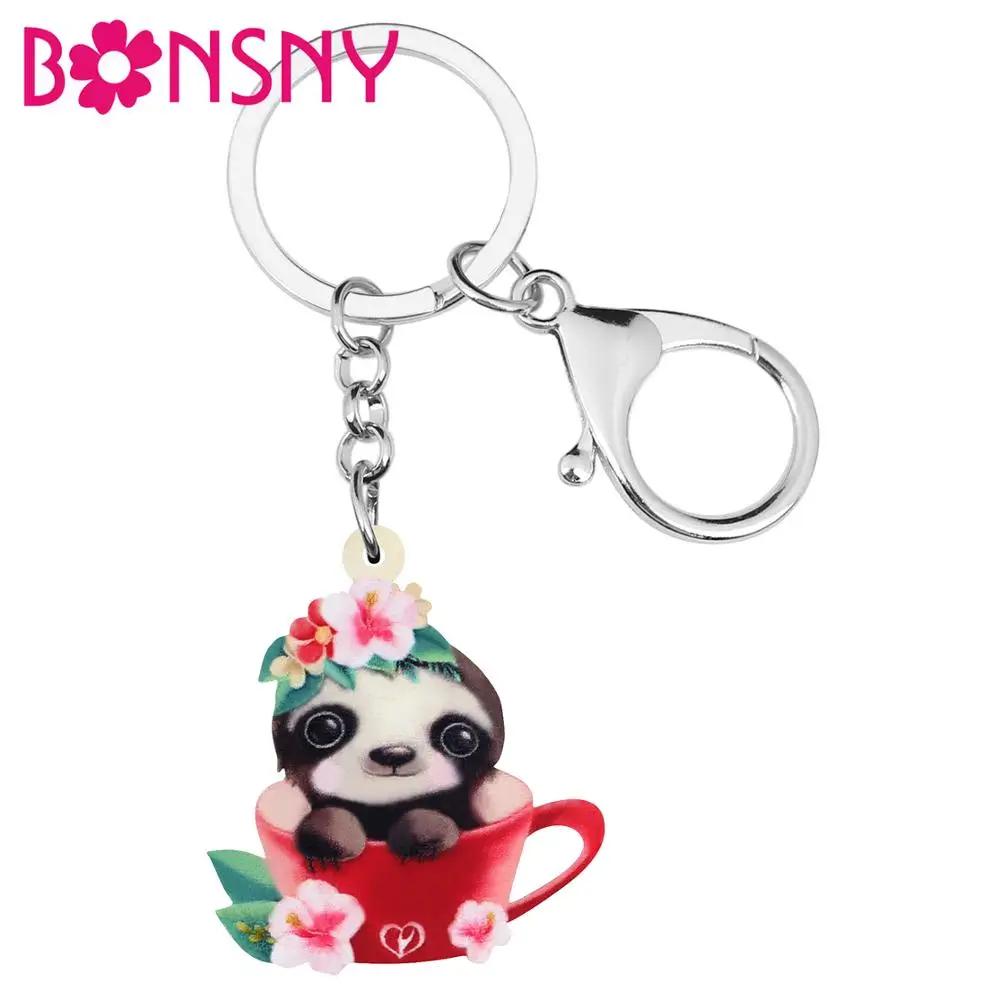 Bonsny акриловый цветочный стакан ленивый брелок для ключей Животные кольца женщин
