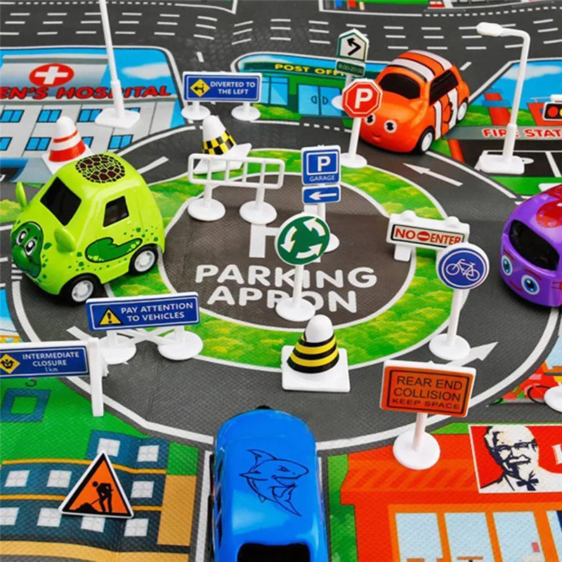 Kids Play Mat City Road Buildings Parking Map Game Scene Map Educational Toys alfombra infantil brinquedos #4M30 (7)
