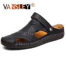 Новинка; Классические летние мужские сандалии; кожаные повседневные пляжные мужские сандалии; высококачественные сандалии; шлепанцы в богемном стиле; большие размеры 38-48