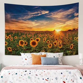 

Laeacco Tapestry Blanket Wall Hanging Dusk Sunset Sunflower Blue Sky Cloud Wall Carpet Beach Towel Cloth Bedroom Home Decor