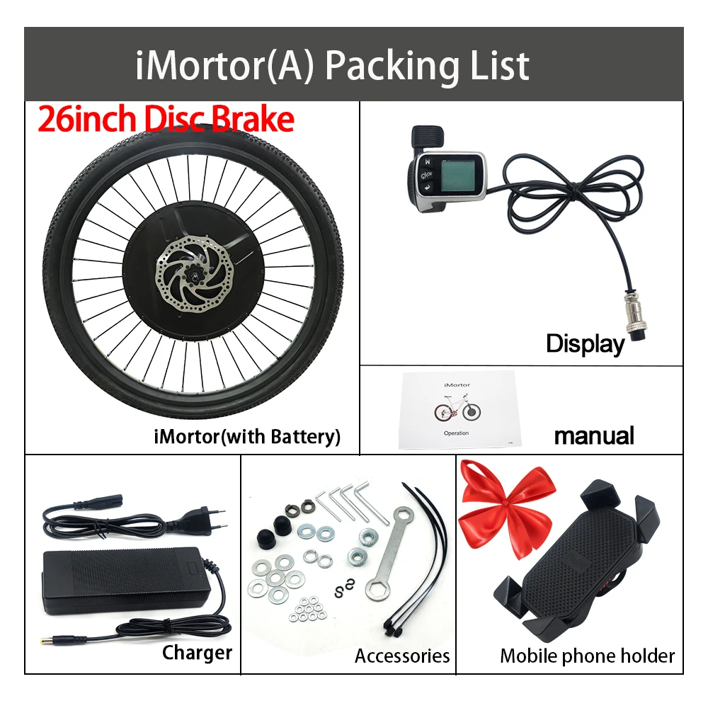 iMortor 3,0 все в одном электровелосипед переднее моторное колесо 36V350W Ebike конверсионный комплект с аккумулятором комплект Bicicleta Eletrica - Цвет: 26INCH D brake A