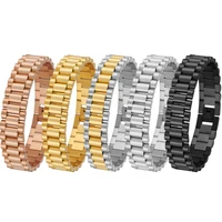 Bracelet de style chaîne de montre de 15 mm de large pour homme, bracelet de luxe imperméable en acier inoxydable couleur or, bijoux masculins en gros 1