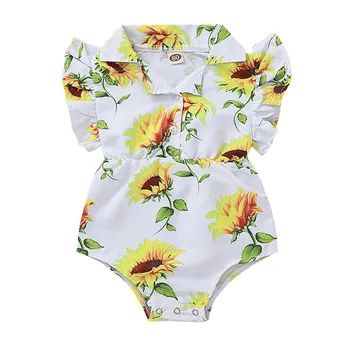 

Summer Fashion Children Clothes Newborn Infant Baby Cothes Girls Ruffled Sunflower Print Cotton Romper Bodysuit Palysuit 6-18M