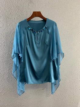 

2020 Spring and Summer New Women's Neckline Beaded Stitched Solid Color Decorative Bright Cape Coat 418