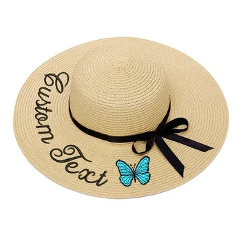 

Custom Text Name Women's Summer Sun Hat Personalized Customize Embroidery Logo Straw Hat Beach Hat Female Sunshade Caps