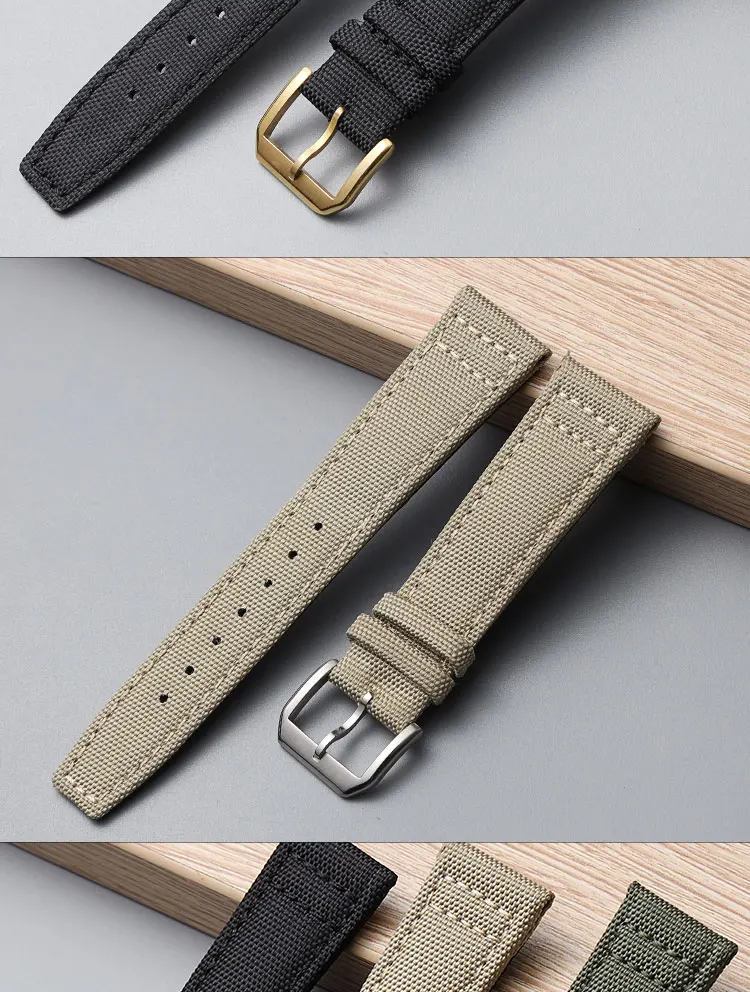 20 21 22mm Canvas Top Genuine Leather Underside Universal Watchband For IW SEIKO C Longines Tissot Watch Strap Wrist Bracelet