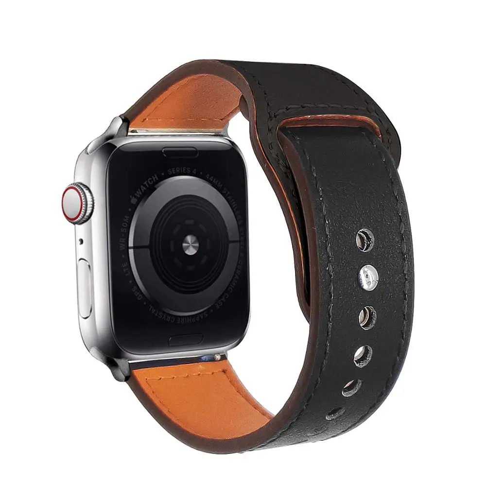 Черный Кожаный ремешок для apple watch, ремешок 42 мм, 38 мм, версия натуральная кожаная Петля ремешок для наручных часов iwatch, Версия 44 мм 40 мм 5/4/3/2/1 браслет аксессуары - Цвет ремешка: Черный