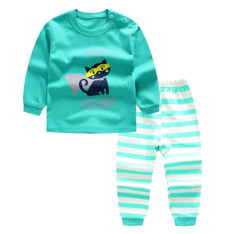 Пижамные комплекты для новорожденных мальчиков и девочек Милая футболка с длинными рукавами и рисунком топы и штаны осенняя одежда для сна для малышей - Цвет: Style 1