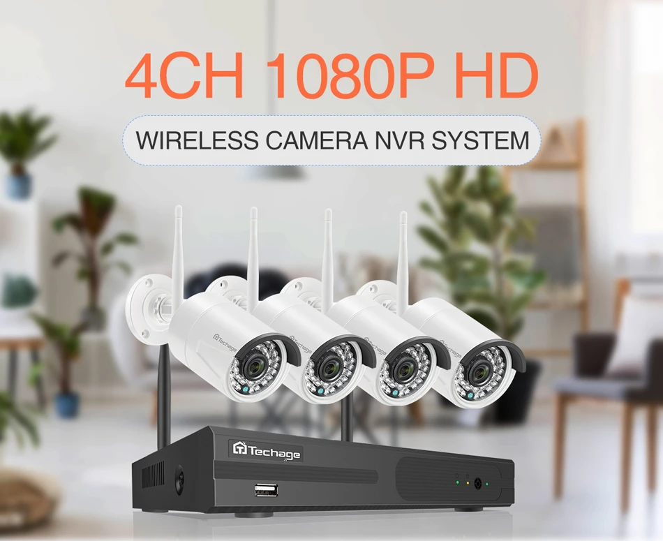 Techage 4CH 1080P беспроводной 2MP аудио звук Открытый Wifi IP камера система безопасности Plug Play видео CCTV 2 ТБ HDD NVR EseeCloud комплект