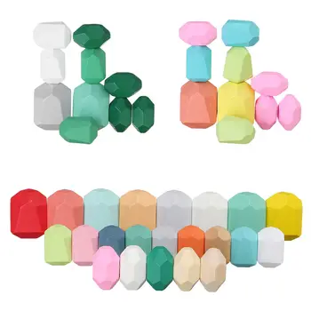 

10/22pcs Wooden Colored Stacking Balancing Stone Building Blocks Creative Nordic Style Stacking Rainbow Game Jenga Set Kids Gift