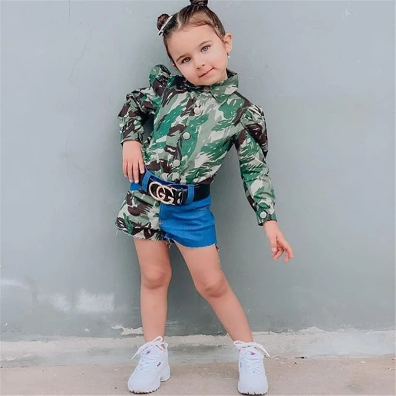 Комплект одежды для маленьких девочек 1-6 лет камуфляжный топ с длинными