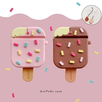 

For AirPods Case Cute Cartoon Chocolate ice Cream Earphone Case For Airpods 2 Soft Silicone Headset Protect Cover with Keychain