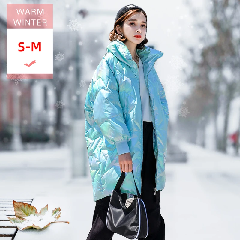 Женский длинный пуховик на белом утином пуху свободная теплая Повседневная