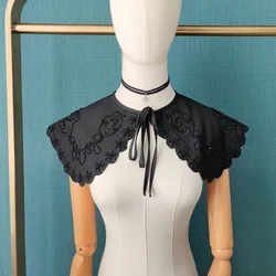 Black Big Lapel Fake Collar Shawl for Women Shirt Detachable Collar False Collar Female Removable Half Shirt Neckwear Faux Col