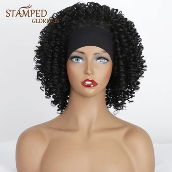 

Stamped Glorious 14inches Kinky Curly Headband Wig Black Wig Synthetic Wigs Heat Resistant Natural Wave Hair for Black Women