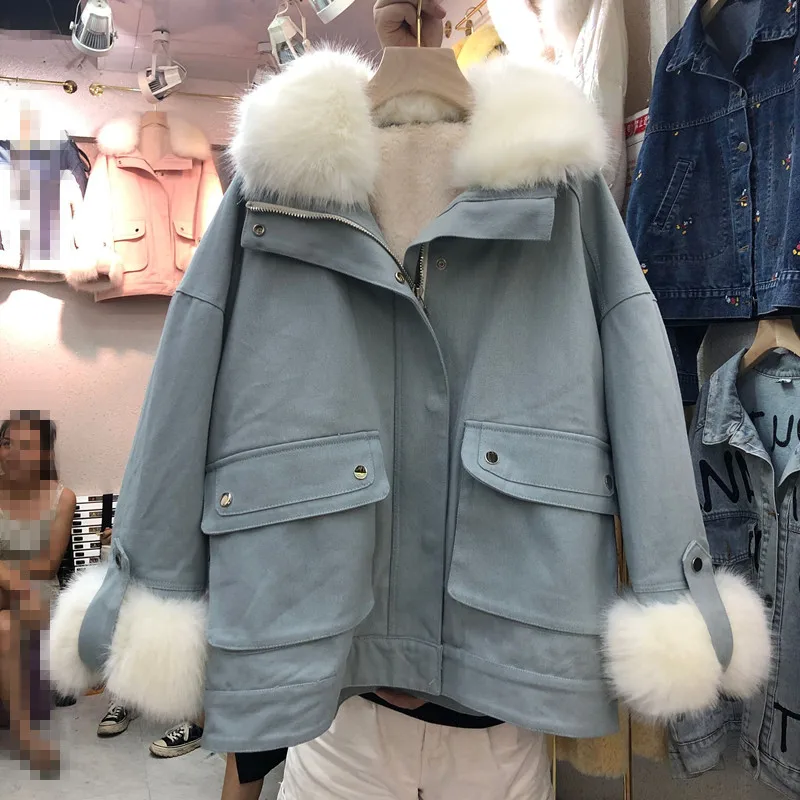 Женская зимняя короткая куртка Mujer Parkas зимнее пальто Женская свободная парка с меховым воротником ватные куртки пальто