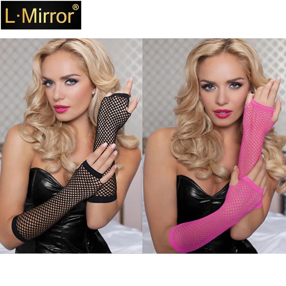 

L.Mirror 1Pair Mesh Gloves Punk Sexy Night Club Fingerless for Women Hollow Net