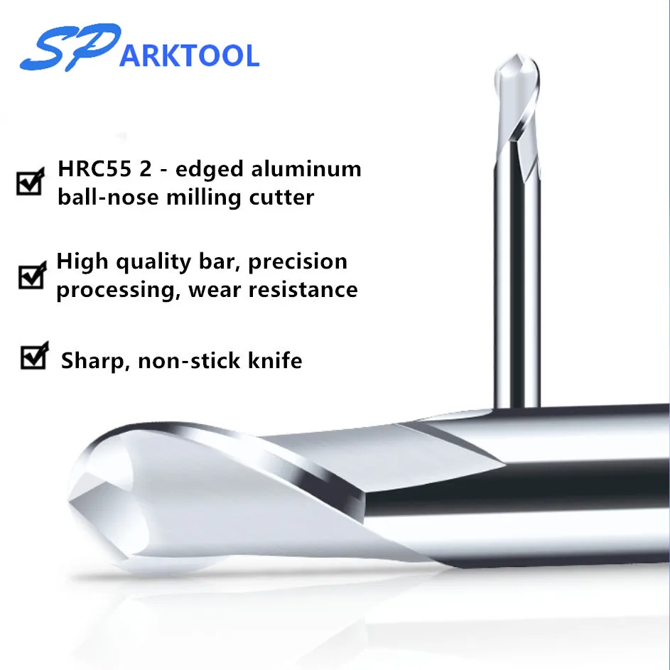 

HRC55 Ball Nose Cutter Carbide End Mill Alloy Coating Tungsten Steel Cutting Tool 1 2 4 mm 2Flutes Milling Cutter CNC