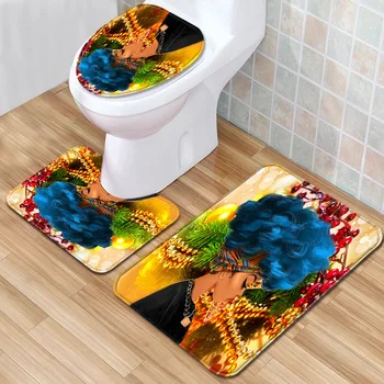 

African Women Bathroom Mat 3 Piece Set Toilet Carpet Bath Carpet Set Non-slip Doormat Rugs For Cars