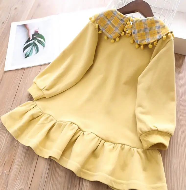 2019 Fall Yellow Blouse Dresses For Girls Princess Children Casual Dress 5 pcs/lot Wholesale | Детская одежда и обувь