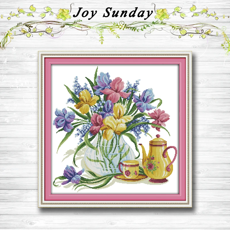 

Flowers and kettle decor painting dmc 14CT 11CT counted cross stitch kits embroidery set Needlework Set chinese cross stitch