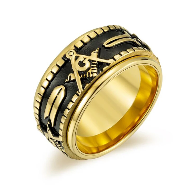 New Masonic Ring for Men Quality Silver Gold Color Stainless Steel Brother Friend Gift Vintage Rotatable Spinner | Украшения и